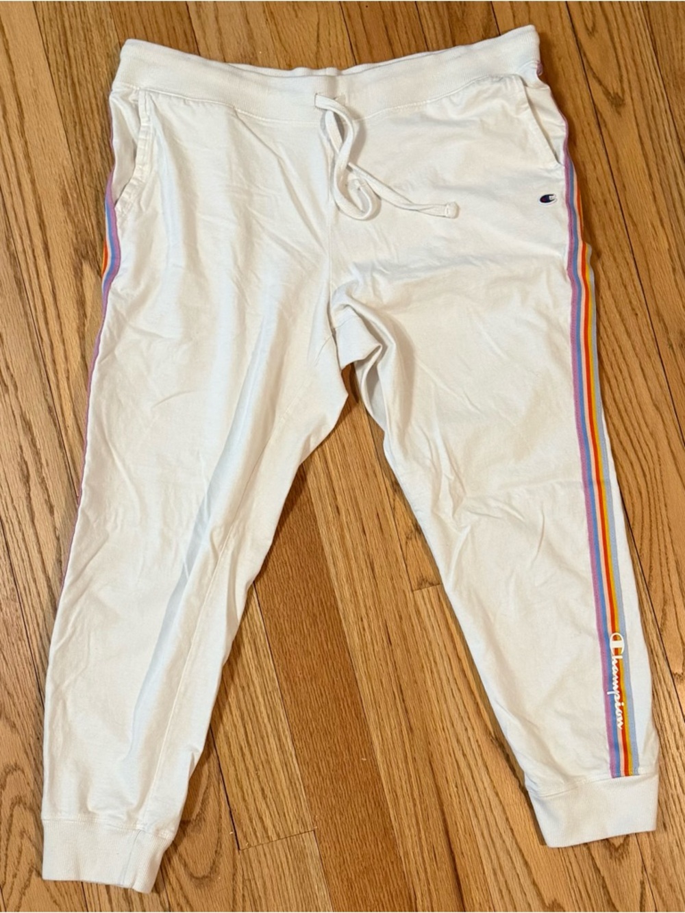 Cream Joggers with Rainbow Stripes
